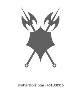 Shield and axe icon on a white background