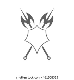 Shield and axe icon on a white background
