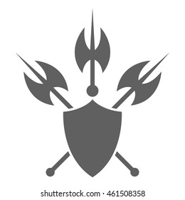 Shield and axe icon on a white background