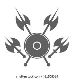 Shield and axe icon on a white background