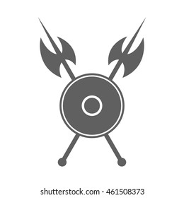 Shield and axe icon on a white background