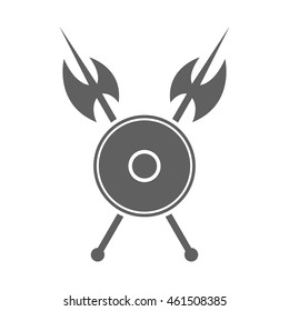 Shield and axe icon on a white background