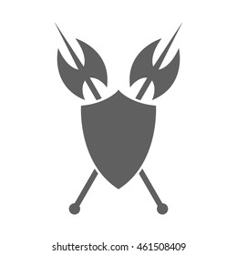 Shield and axe icon on a white background
