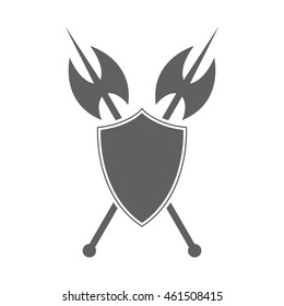 Shield and axe icon on a white background