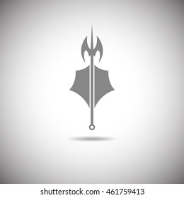 Shield and axe icon on a white background with shadow