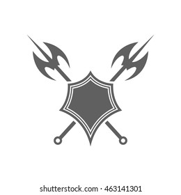 Shield and axe icon on a white background