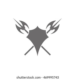 Shield and axe icon on a white background