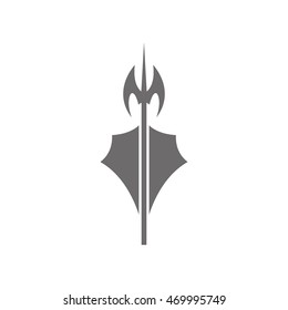 Shield and axe icon on a white background