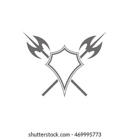 Shield and axe icon on a white background