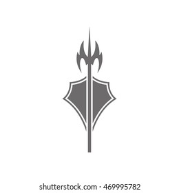 Shield and axe icon on a white background