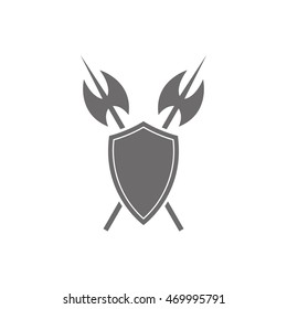 Shield and axe icon on a white background