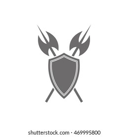 Shield and axe icon on a white background