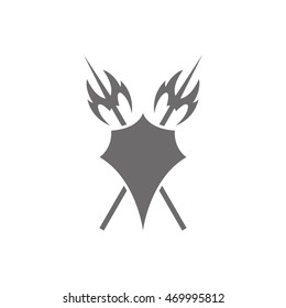 Shield and axe icon on a white background