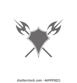 Shield and axe icon on a white background