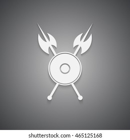 Shield and axe with shadow on a black background