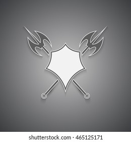 Shield and axe with shadow on a black background