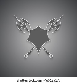 Shield and axe with shadow on a black background