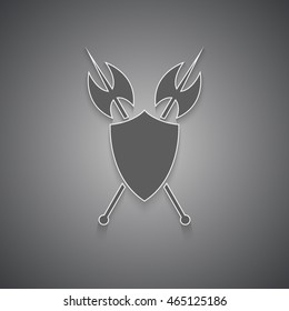 Shield and axe with shadow on a black background