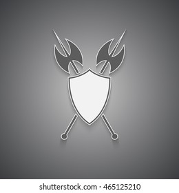 Shield and axe with shadow on a black background