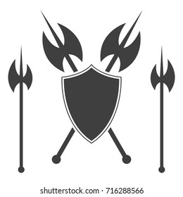 Shield and axe silhouette.