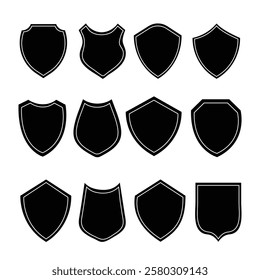 Shield Badge Black defense protect vector glyph icons 