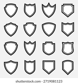 Conjunto de Colección de insignia de escudo. Elegante emblema y Paquete de iconos de cresta heráldica.