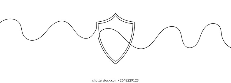 Schild durchgehende Linienzeichnung. Schutzsymbol. Zeichenschild der Wache. Vektorgrafik einzeln auf Weiß. EPS 10 . 