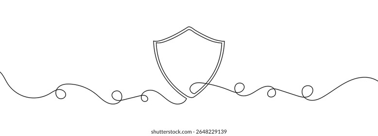 Shield badge continuous line drawing. Protection symbol. Guard drawing sign. Vector illustration isolated on white . EPS 10 . 