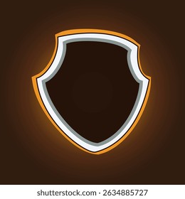 Shield badge frame with golden color and with an dark brown background 