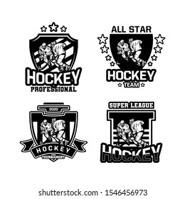 shield badge ice hockey vector black and white set