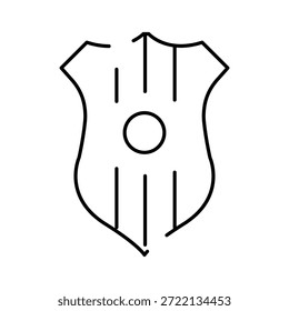 Schild-Symbol, das Sicherheit, Verteidigung und Autorität repräsentiert, mit einem minimalistischen schwarzen Umrissdesign auf weißem Hintergrund, ideal für Sicherheits-, Regierungs- oder Schutzdienstthemen