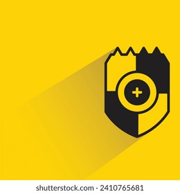 shield badge icon with shadow on yellow background