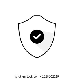 Shield badge icon with a thin line check mark. This shield badge with tick icon shows a concept of a system's security, safety, protection and reliability. The concept of safe insurance protection.