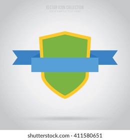 Shield badge isolated vector in flat design style. Colorful abstract guard badge or secure label. Medieval achievement