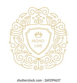 Shield badge in mono line style. Vector illustration