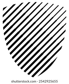 A shield or badge shape filled with parallel black diagonal stripes at a consistent 45-degree angle against a white background. 