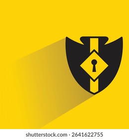 shield badge symbol icon with shadow yellow background