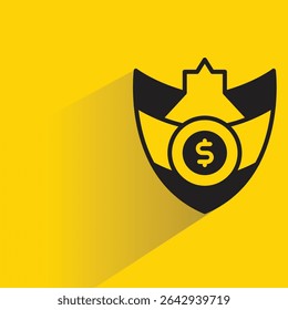 shield badge symbol icon with shadow yellow background