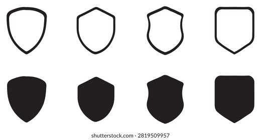Shield badge template vector collection with outline and solid emblem shapes perfect for branding security logos corporate identity labels icons and commercial graphic design projects
