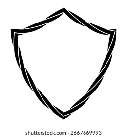 Shield badge with twisted rope line. Security symbol frame. Vector illustration isolated on white.