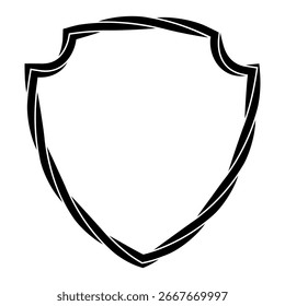 Shield badge with twisted rope line. Security symbol frame. Vector illustration isolated on white.