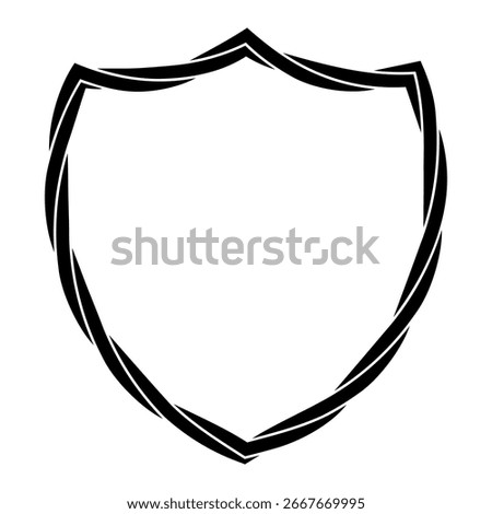 Shield badge with twisted rope line. Security symbol frame. Vector illustration isolated on white.
