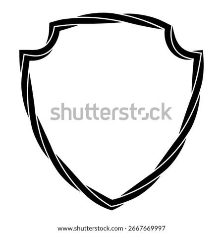 Shield badge with twisted rope line. Security symbol frame. Vector illustration isolated on white.