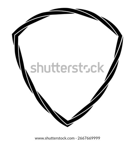 Shield badge with twisted rope line. Security symbol frame. Vector illustration isolated on white.