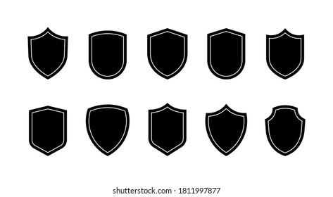 Shield badges set. Emblems template for prottection, sport club, military and security coat of arms. Vector illustration.