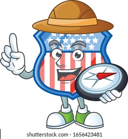 A shield badges USA explorer cartoon design having a compass