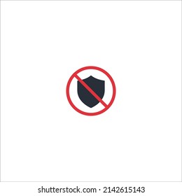 Icono de bloqueo de escudo. El escudo está prohibido. Detener o prohibir la señal redonda roja con el icono de escudo. Ilustración vectorial. Sin icono de protección.