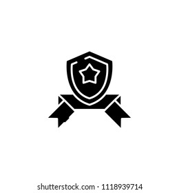 Shield band black icon concept. Shield band flat vector symbol, sign, illustration.