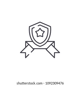 Shield & band linear icon concept. Shield & band line vector sign, symbol, illustration.