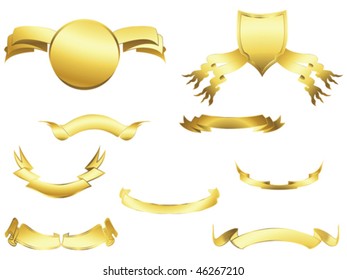 Shield and banner design elements over white background